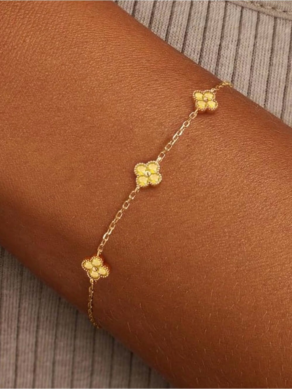Gold Clover Bracelet Dainty 14K Gold Plated Cute Friendship